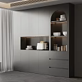 Modern Gray Sideboard With Open Shelves And Storage For Kitchenware