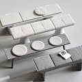 Stylish Modern Gray Fabric Upholstered Benches With Round Cushions And Wooden Frames