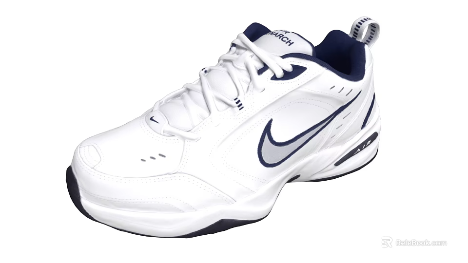 Nike White Athletic Shoes With Blue Accents And Black Sole Lace Up Comfortable Design 3d model 