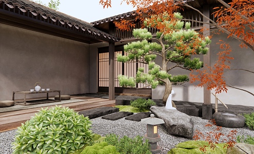 Japanese-style Courtyard Homestay Courtyard View 3d model