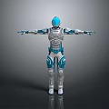 Futuristic Robot Game Movie Character With Blue And White Armor Arms Outstretched