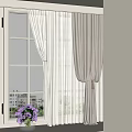 Modern Curtains With Sheer White Panels For Large Window And Purple Flowers Vase
