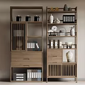 Modern Wooden Display Shelf with Open Shelves Ceramic Vases Books and Ornaments