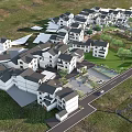 Modern Residential Community with White Buildings Dark Roofs and Green Lawns in Aerial View