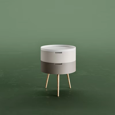 Modern Round Nightstand With White Gray Layers And Wooden Legs 3d model