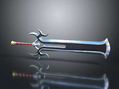Fantasy Weapon Sword With Sharp Blade Decorative Hilt Red Yellow Handle And Metallic Sheen 3d model