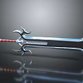 Fantasy Weapon Sword With Sharp Blade Decorative Hilt Red Yellow Handle And Metallic Sheen
