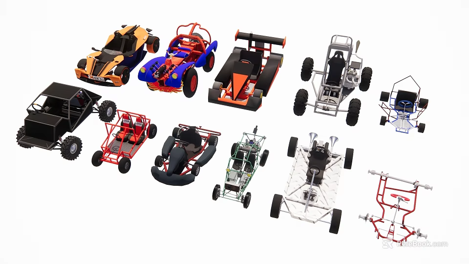 Colorful Go Karts With Different Designs And Various Frame Styles Collection 3d model 