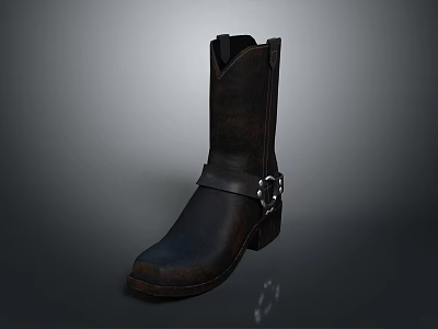 Stylish Black Leather Cowboy Boots With Strap And Metal Buckle For Everyday Use 3d model