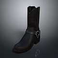 Stylish Black Leather Cowboy Boots With Strap And Metal Buckle For Everyday Use