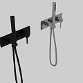 Modern Shower Faucet System With Silver And Black Design And Control Knobs