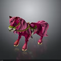 Pink Toy Pony With Green Bridle Saddle And Shiny Reflection On Black Background