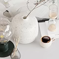 Decorative Ornament Set Including Glass Bulb White Spotted Vase Branch and Hourglass with Abstract Painting