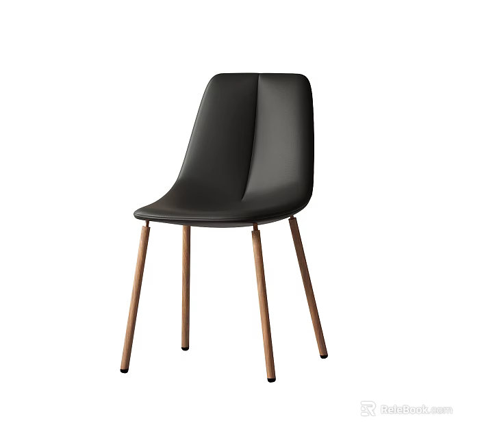 Modern Black Leather Single Chair With Sleek Wooden Legs And Minimalist Design 3d model 
