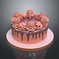 Delicious Chocolate Cake With Drizzle Cream Swirls And Truffles On Serving Plate