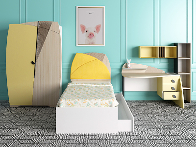 Modern Children's Room Furniture Children's Bed Wardrobe Desk Combination model