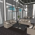 Elegant Hotel Public Lounge Area With Comfortable Sofa And Modern Lighting