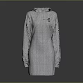 Gray Long Sleeve Hoodie Dress with Drawstring Hood and Small Emblem Design