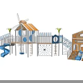 Colorful Playground Equipment With Windmill Slides Houses Railings And Multi Level Structure