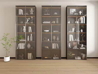 Modern Display Cabinets With Glass Doors And Books Vases Decorative Items 3d model