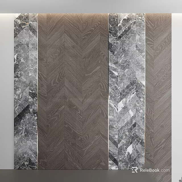 Gray Marble And Brown Herringbone Wood Texture Decorative Wall Panels Design 3d model