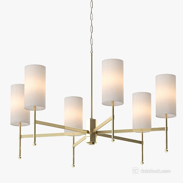 Elegant Modern Chandelier With Six Fabric Shades And Brass Frame Design 3d model 