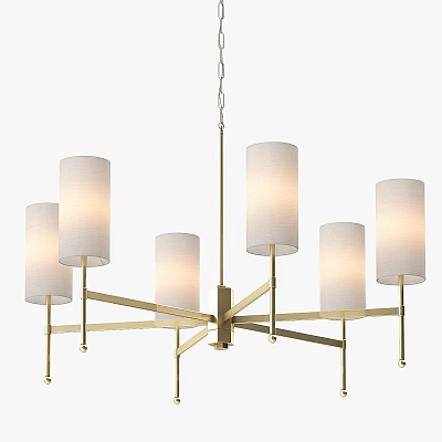Elegant Modern Chandelier With Six Fabric Shades And Brass Frame Design 3d model