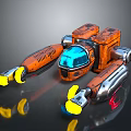 Orange And Silver Sci Fi Spaceship Model With Blue Cockpit And Yellow Thrusters 3d model