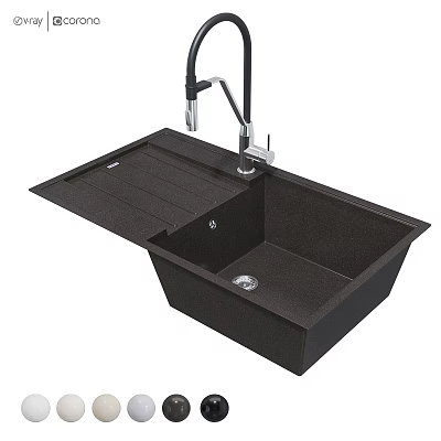 Black Single Bowl Sink With Foldable Cover And Modern Faucet Design 3d model
