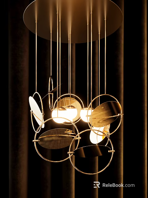 Modern Metal Geometric Chandelier with Circular Framework and Warm Glowing Light 3d model 