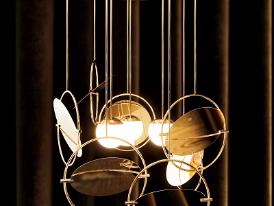 Modern Metal Geometric Chandelier with Circular Framework and Warm Glowing Light 3d model