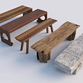 Natural Wooden And Stone Outdoor Chairs With Rustic Carved Details For Garden Use