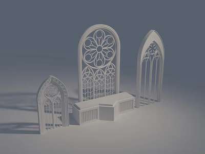 Classic European Architecture Gothic Arched Windows With Intricate Decorative Patterns 3d model