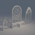 Classic European Architecture Gothic Arched Windows With Intricate Decorative Patterns