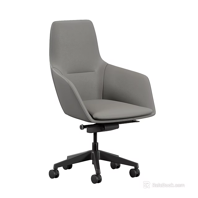 Grey Modern Office Chair With Ergonomic Backrest Comfortable Padded Seat And Rolling Wheels 3d model 
