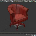 Green Leather Office Chair With Wooden Armrests And Rolling Wheels Base