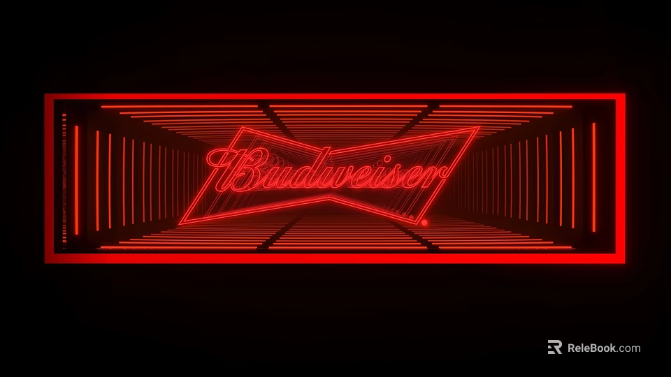 Modern Budweiser Red Neon Sign Design Featuring Vibrant Striped Background 3d model