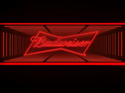 Modern Budweiser Red Neon Sign Design Featuring Vibrant Striped Background 3d model