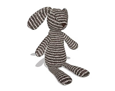 Knitted Rabbit Stuffed Doll With Brown And White Striped Pattern And Long Ears 3d model