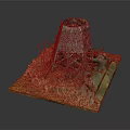 Old Windmill Model With Wooden Frame Dry Grass And Twigs On Square Grass Base