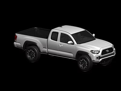 Silver Pickup Truck With Extended Cab Black Wheels And Truck Bed Exterior 3d model