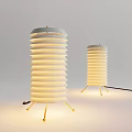 Pair Of Modern Table Lamps With Layered White Shades And Golden Bases
