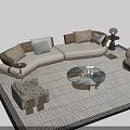 L shaped Sofa and Marble Coffee Table Set with Pillows Leopard Chair and Striped Rug