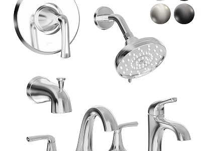 Different Types of Modern Bathroom and Kitchen Faucets with Shower Heads Handles and Knobs 3d model