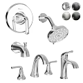 Different Types of Modern Bathroom and Kitchen Faucets with Shower Heads Handles and Knobs