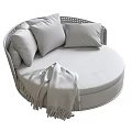 Elegant Dark Brown Rattan Sofa Stool With Round Design And Decorative Pillows