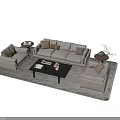 Modern Beige Fabric Sofa Coffee Table Set With Black Table And Accent Pillows 3d model