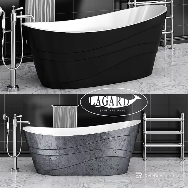 Black Bathtub With Gray Texture In Modern Bathroom With Metal Fixtures And Tile Background 3d model 