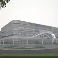 Modern Hospital Building With White Exterior Glass Curtain Walls Featuring Circular Plaza Helipad And Lawn