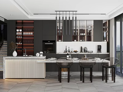 Dining Room Cabinet Bar Counter Island Table Dining Chair West Kitchen Cabinet 3d model